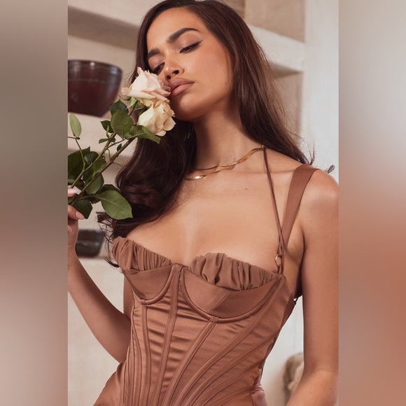 House of CB Talya Toffee Corset Midi Dress, XS - Picture 2 of 7